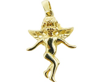 14K Solid Gold Angel Charm 20x12mm, angelic delicate pendant, angel necklace charm, tiny angel pendant, angel charm jewelry gift for her