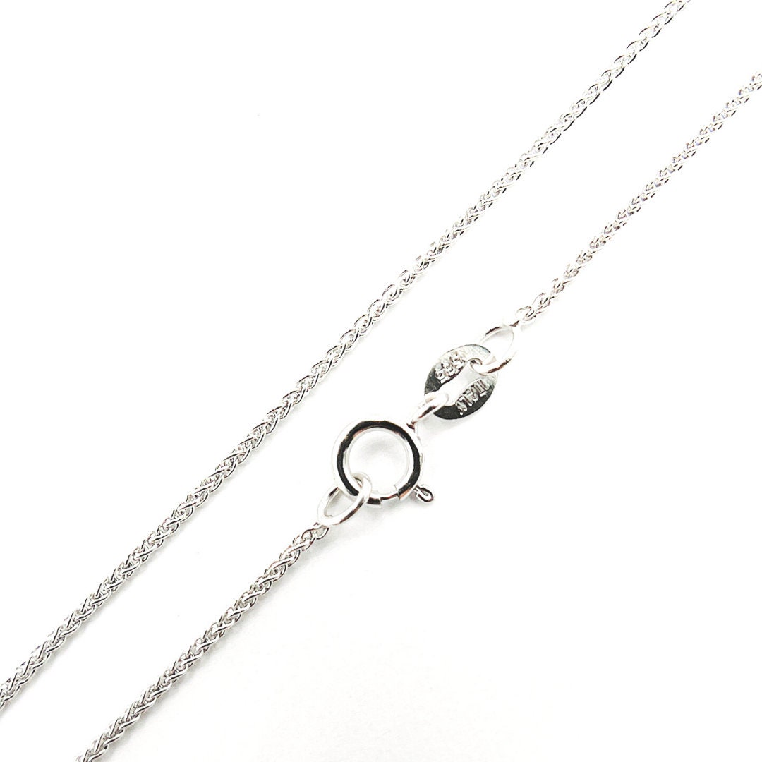 Oro bianco 14 K rotonda collana a catena di grano, 0.6 mm