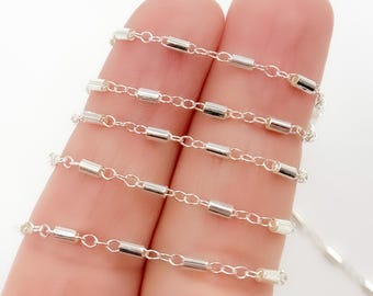 3x1.5mm 925 Silver Chain by Foot, Unfinished Tube Chain for Necklace, Real 925 Silver Chain Wholesale, Cut to Size Chain Bulk. 1121SS