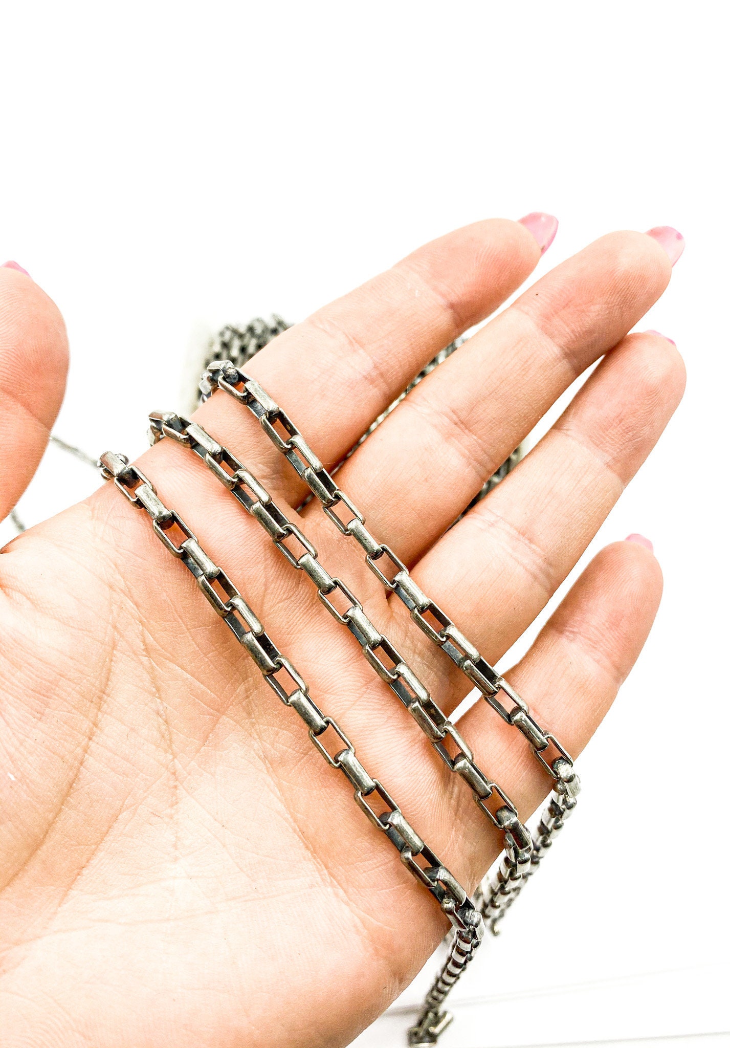 1 FT 6x3mm 925 Oxidized Silver Box Chain, Unfinished Heavy