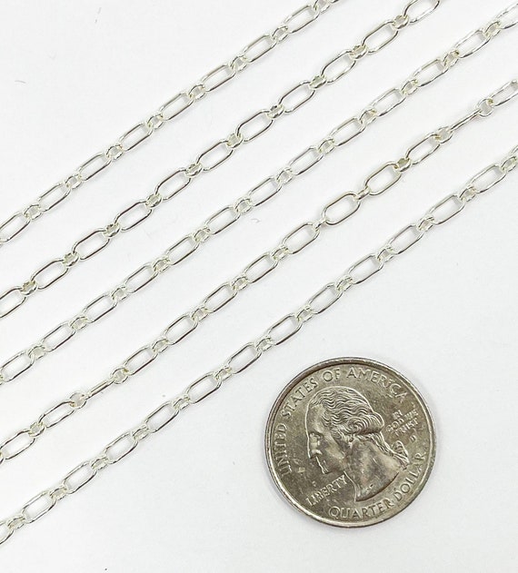 Sterling Silver Textured Long W/ Ring Oval Cable Link Chain 5mmx 8mm and  7mmx11mm, Silver Chain for Jewelry Making, for Necklace, Bracelet 