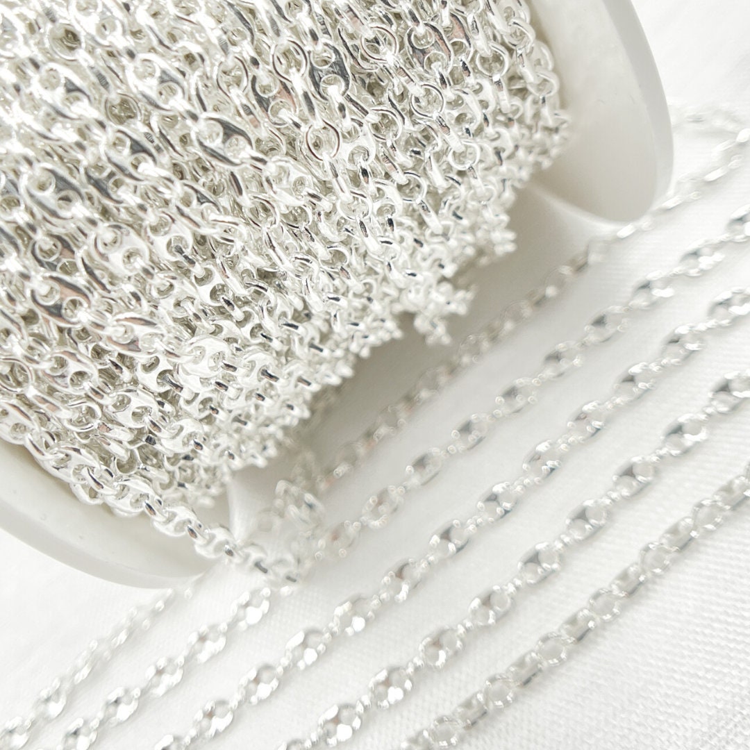 925 Sterling Silver Chain, Solid Puffed Marina Links Chain 925 Sterling Silver Chain, Solid Puffed Marina Links Chain