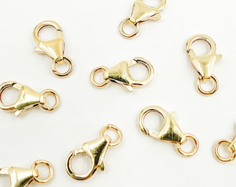 5 Pcs 10mm 14k Gold Filled Trigger Clasp With Open Ring, Lobster Claw Wholesale, Gold Filled Lobster Lock Findings Bulk, Gold Trigger clasp