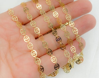 Gold Plated Sterling Silver Flat Oval Link Chain (6x5mm). V16GP