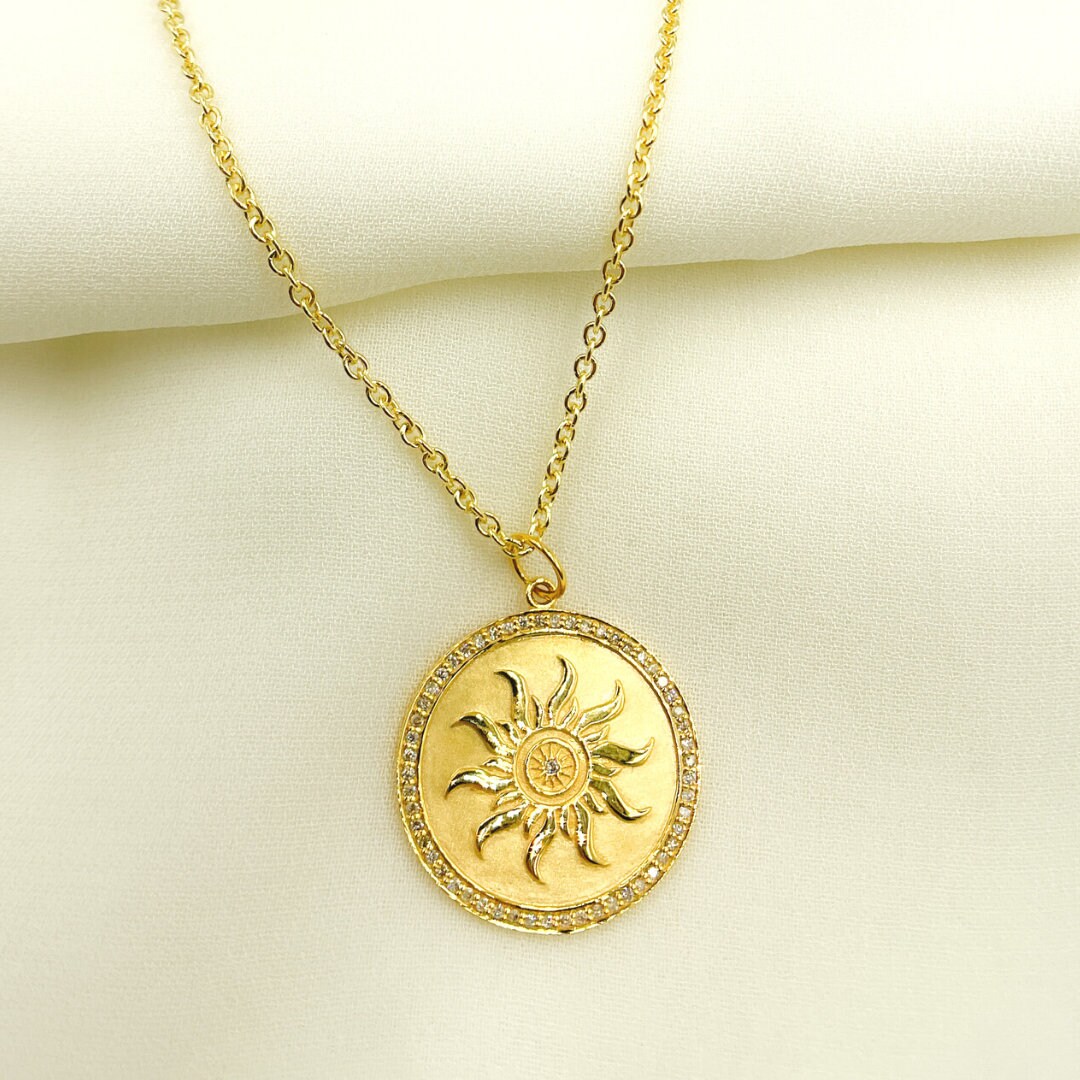 Gold Sun Charms Jewelry Set, 1 Cm Pewter Sun Charms, 17 Inch Gold