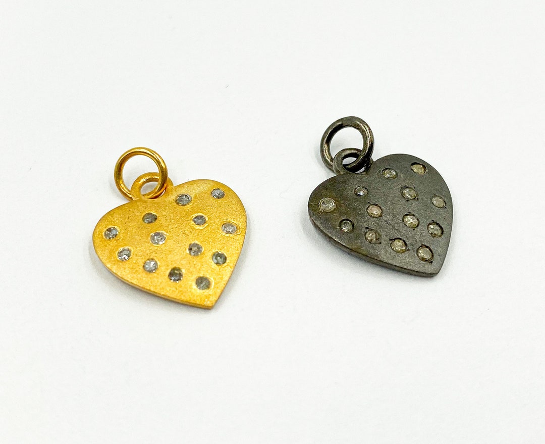 Round Pendant Diamond Heart, Assorted Pave Diamond Heart Charms, Gold