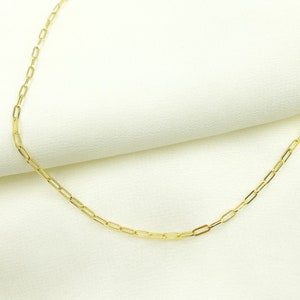 14K Solid Gold Flat Paperclip Necklace. Solid Gold Paper clip chain 16 & 20 inches. Rectangle link chain Gold jewelry. 14K43
