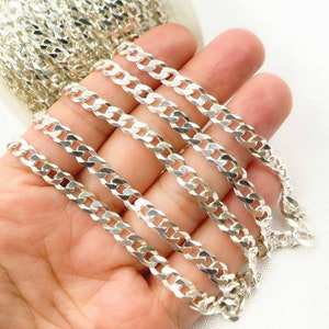 1FT 6.4x4.9mm 925 Silver Curb Chain,Silver Miami Flat Curb Chain, Unfinished Curb Chain Bulk,Wholesale 925 Silver Curb Chain By Foot. Y73SS