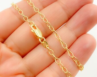 14K Solid Gold Textured Cable Chain Necklace. 045O03