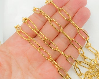 Gold Plated Sterling Silver Paperclip Chain, Diamond Cut, 15x5mm. V10GP