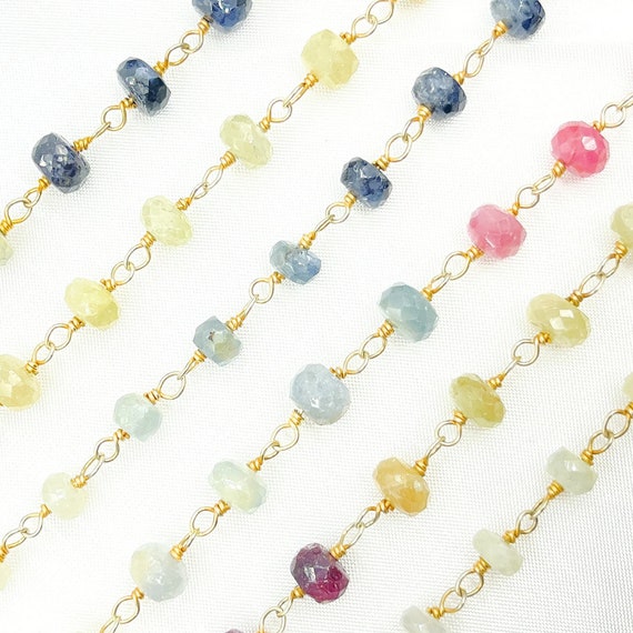 Multi Sapphire Ombre Gold Plated Silver Wire Chain, Permanent