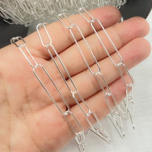 Cadena de plata de ley con diseño de clip, cadena de eslabones rectangulares, se vende por metro. Z65SS