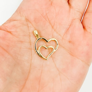 1pc 14K solid Gold Heart Charm 15x16mm, love gold necklace pendant, double heart bracelet charm, wholesale bulk charms & pendants supply