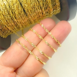 Flat Station Singapore Chain, 14K Yellow Gold,  Singapore Unfinished Chain, Women Delicate Diamond Cut Twisted Chain. 028G2SLMSIT2byFt