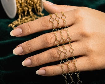 14K Gold Filled Clover Chain by Foot, 5mm Dainty Gold Clover Link Chain for Jewelry Making Supply, Permanent Jewelry Chain Bulk V251GF