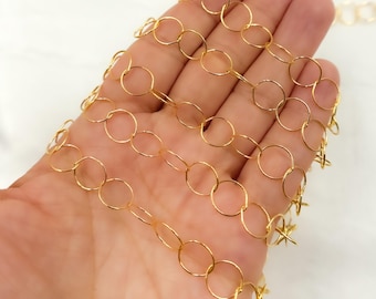 10mm 14k Gold Filled Circle Link Chain, Unfinished Chunky Chain, Sold by Foot. 693GF
