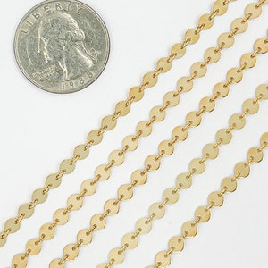 4mm 14k gold filled chain by foot, unfinished circle sequin chain, small round coin chain yard, round disc bracelet chain bulk. 109571 image 4