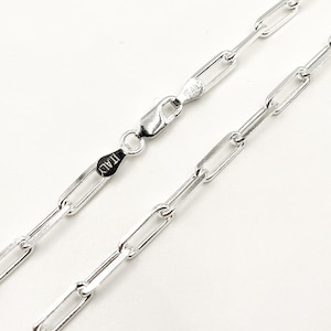 Minimalist Sterling Silber Büroklammer Kette 10x3mm Link, Diamant Cut Drawn Link Halskette, Unisex Rechteck Link Halskette 16 Zoll Länge