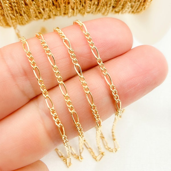 1 FT 5x1.7mm, 14K Gold Filled Flat Oval & Round Link Curb Chain, Permanent Jewelry, Jewels and Chains, Figaro Chain, Wholesale. 1020311C