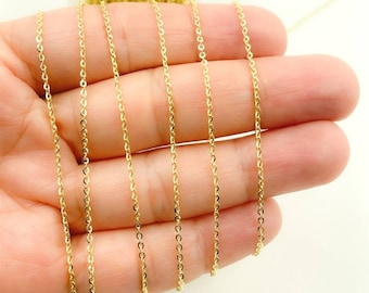 14K Solid Gold Flat Cable Chain, DIY Jewelry Supplies, Sold by Foot. 030R08BFL4L024byFt