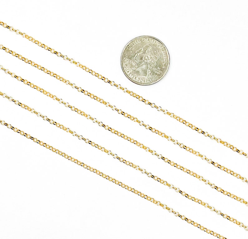 Wholesale bulk Chain for Jewelry Making Round Link Gold Filled Chain 14k Gold Filled Unfinished Chain by foot 2mm Rolo Gold Filled Chain
