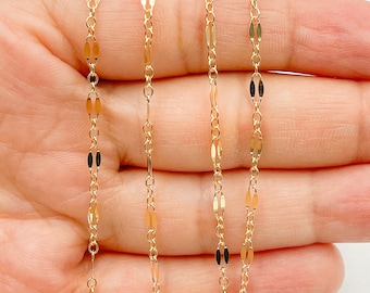 5x2mm 14k Gold Filled chain by foot, unfinished marina flat link chain, gold fill oval chain, sequin oval necklace chain. 1175-1125GF