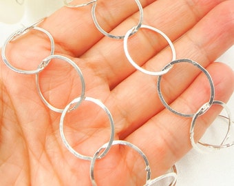 925 Sterling Silver Flat Round Link Chain, Cable Chain, Sold by Foot. 756FSS