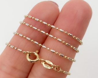 14K Solid Gold Diamond Cut Bars Chain, Unisex Layering Necklace. GC3