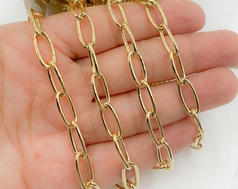 18K Gold Plated Sterling Silver Hollow Oval Cable Chain, Jewelry Making By The Foot. V14GP