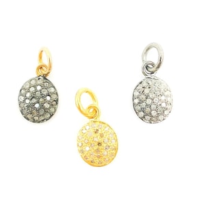 1pc 13x9mm diamond disc charm, gold & black tiny silver round bracelet charm, small black and Gold tone pave diamond circle charm wholesale