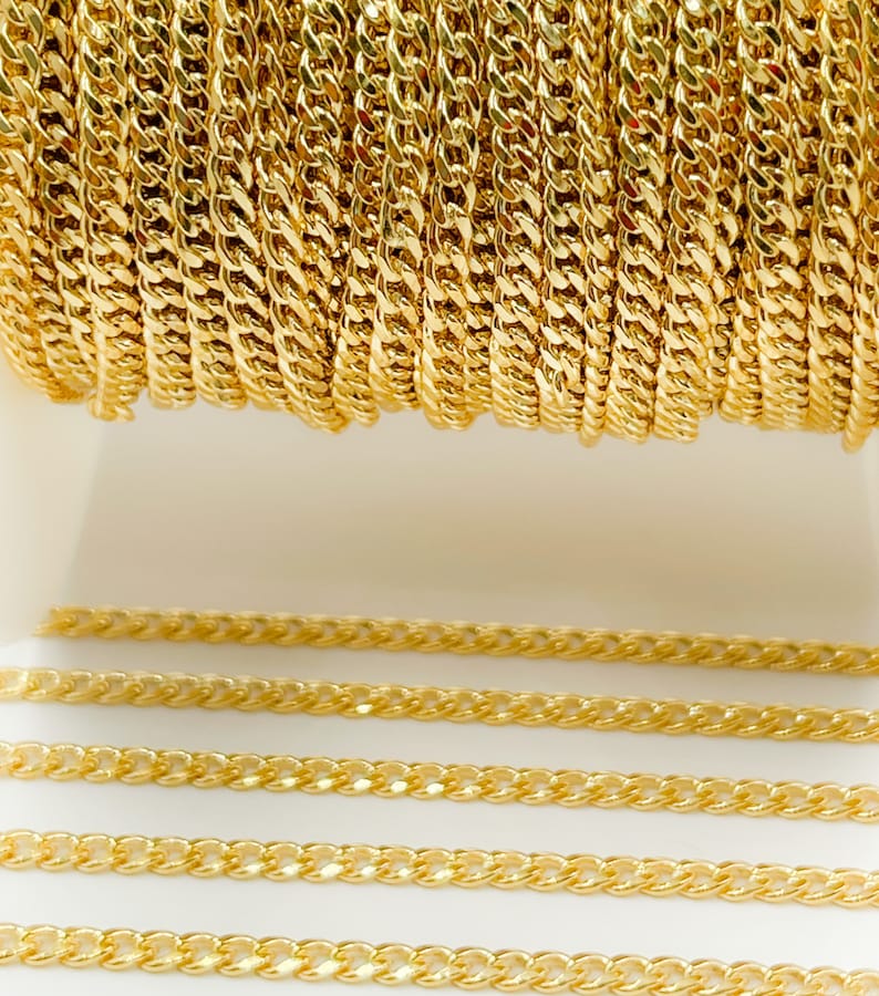 1FT 3.8x2.80mm 14k gold filled flat curb chain, tight tiny cuban curb unfinished chain, small Miami curb link chain wholesale. 10641HR image 4