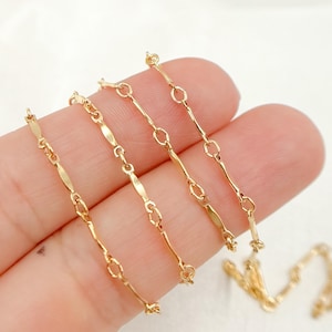 1FT 8x1mm 14k Gold Filled Dapped Bar Chain Bulk,Gold Filled Bar Link Chain by Foot,Wholesale Unfinished 14k Gold Long Tube Necklace. 568GF