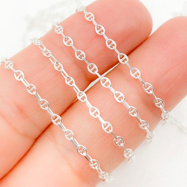 1FT 2mm 925 Sterling Silver Oval & Mariner Link Chain, Permanent Jewelry, Jewels and Chains, Marina Link Silver Chain, Chain by Foot. Z110SS