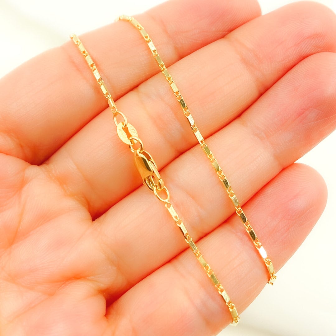 14K Solid Gold Chain. Real Solid Gold Bars Necklace 16, 18 & 20 Inches