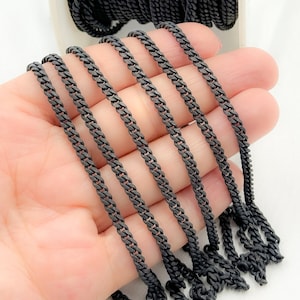 Black Rhodium Sterling Silver Matte Curb Chain, 3mm, Sold by Foot. X22BRM