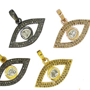 Pave Diamond Evil eye 16x12mm Charm, Gold Eye Charm Bulk, Evil eye Pendant Wholesale Pave Diamond 925 Silver Vermeil  Pendant for Necklace