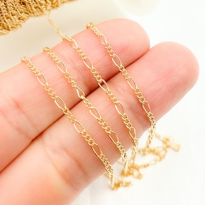 14K Gold Filled Flat Oval & Round Link Figaro Chain by the Foot – Unfinished Chain for Permanent Jewelry, Wholesale Jewelry Supply. 1631CGF