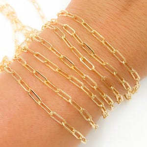 14K ゴールド フィルド ペーパー クリップ チェーン (足付き)、未完成のペーパー クリップ リンク チェーン。ペーパー クリップ チェーン、ゴールド フィルド 未完成チェーン。2903FGF