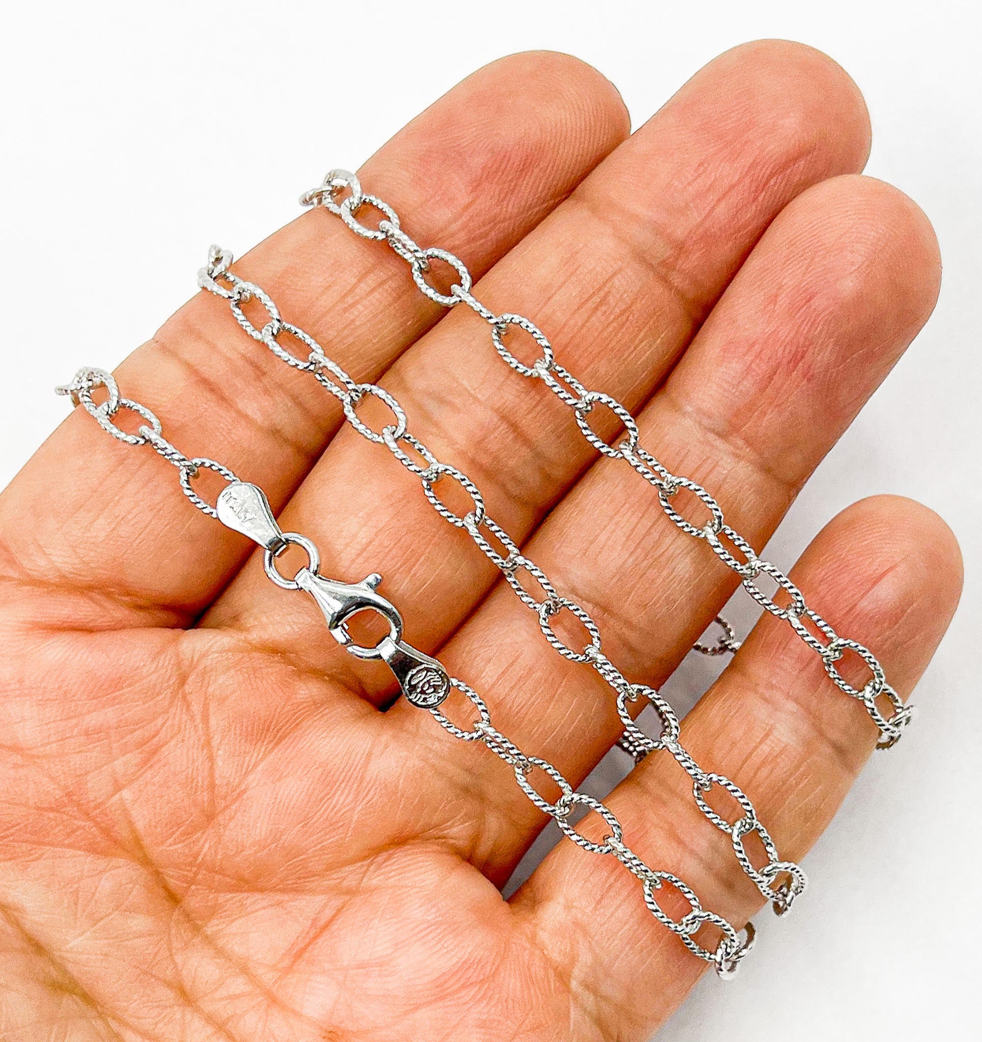 Silver Oval Link Necklace, 925 Sterling Silver Finished