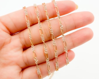 Gold Filled Figaro Chain, Sterling Silver Mixed-Metal Chain, Sold by Foot. XM/2531C