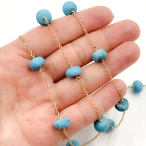 Turquoise Gold Plated Silver Connected Wire Chain, Gold Plated Chain, Stone Chains, Permanent Jewelry, Jewels and Chains. TRQ46