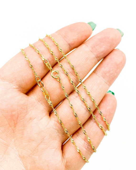 Solid Gold Singapore Style Layering Chain Twisted Cable Necklace
