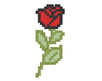 8-Bit Retro Pixel Rose - Embroidery File