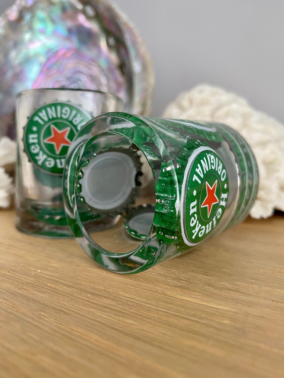 Handmade Beer Bottle Cap Resin Shot Glasses Heineken Etsy