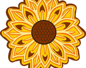 3D-solroslager SVG-fil | Digital konst | Elegant lagermall för solrospapperspyssel | Blompapperspyssel: 3D-solrosdesign