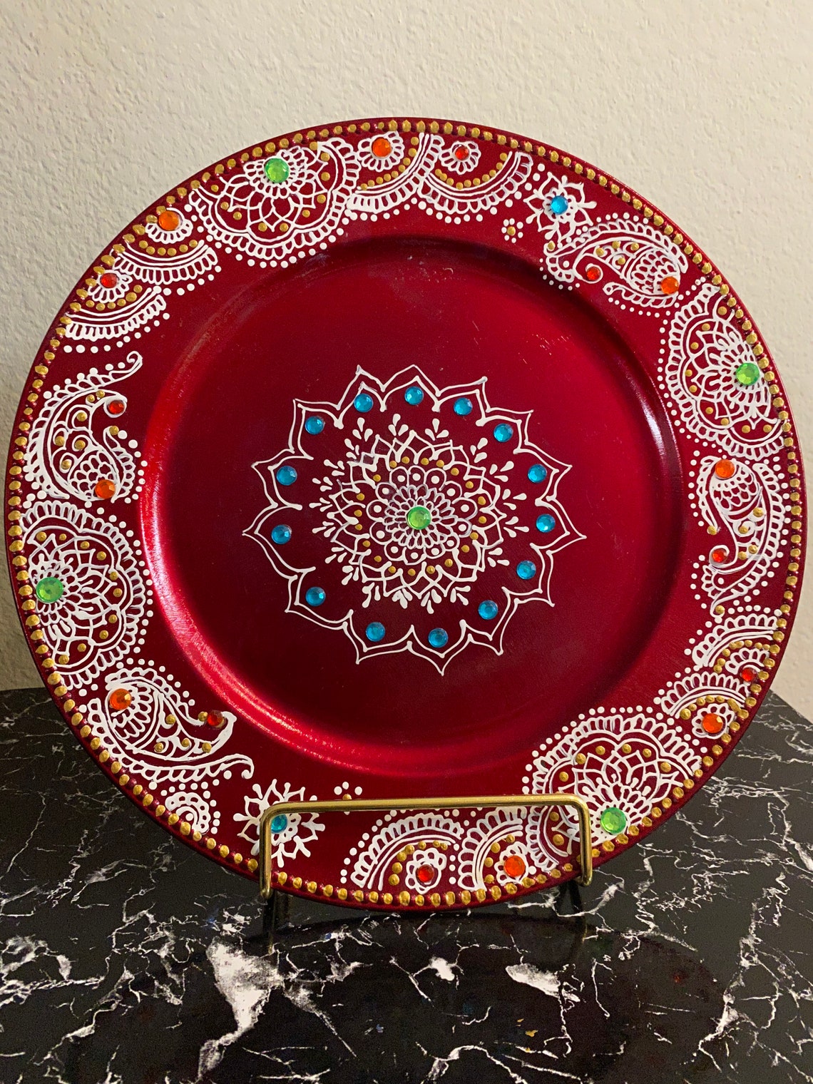 Decorative Trays Henna Decorated Red Plate Custom Plates Etsy