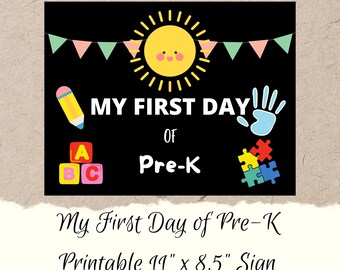 Printable My First Day of Pre-K Zeichen | DIY Druckbares Erster Tag der Vorschule Vorschulschild | Sofortdownload | Digitaler Download