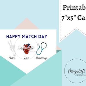 Peace Love Residency Happy Match Day wenskaart (afdrukbare/digitale download), grappige medische student arts Match Day Card, viering