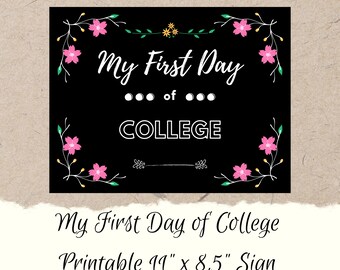 Printable My First Day of College Zeichen | DIY Printable Anfang Tag der Uni | Sofortdownload | Digitaler Download in Farbe