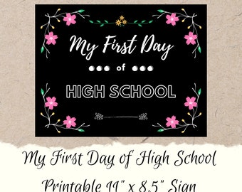 Druckbar My First Day of High School Schild | DIY Printable erster Tag der 9.Klasse | Sofortdownload | Digitaler Download in Farbe